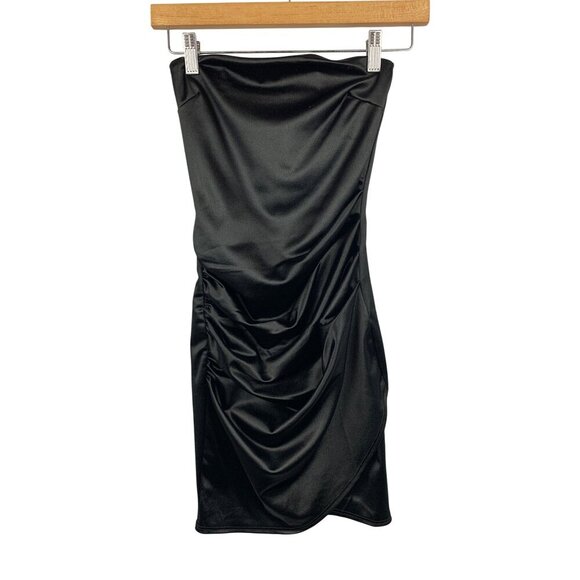 Windsor Black Satin Ruched Strapless Dress XS - Picture 1 of 5